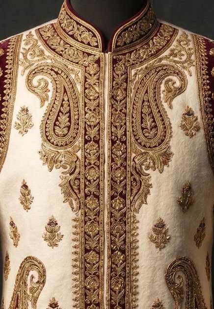 Zardozi detail, maroon